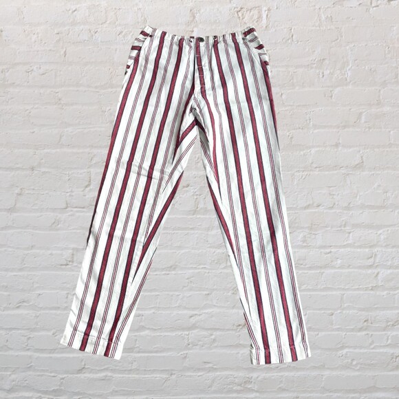 Zadig & Voltaire Womens M Red Pinstripe Ankle Trouser Button Fly Coastal Cowgirl - Picture 1 of 14